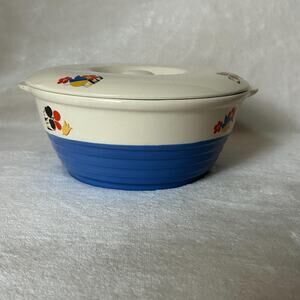 Vintage Abstract Floral Ceramic Crock Bowl with Lid
